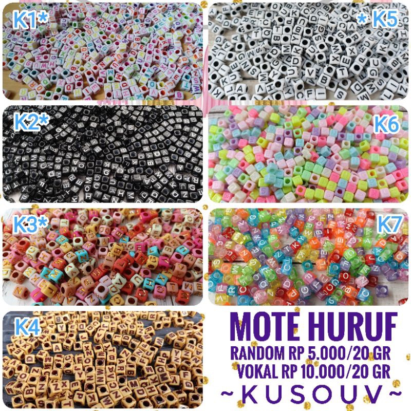 Mote Huruf/Manik-Manik Huruf Angka/Mote Angka/Mote Vokal/Bisa Request