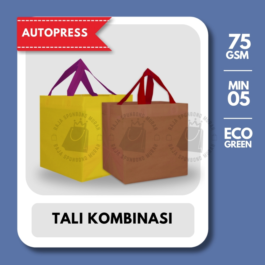 

AUTOPRESS 75GSM Tas Box Spunbond Goodie Bag Tali Warna Ukuran 19x12x30 22x20x26 24x22x28 28x12x30 Souvenir Promosi Murah Polos