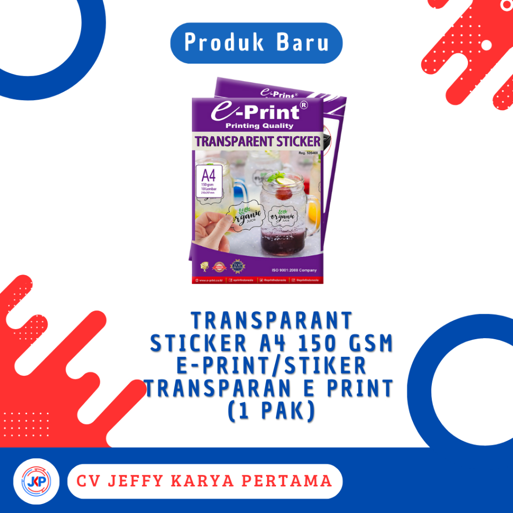 

Transparant Sticker A4 150 Gsm E-Print/Stiker Transparan E Print A4 ( 1 Pak)