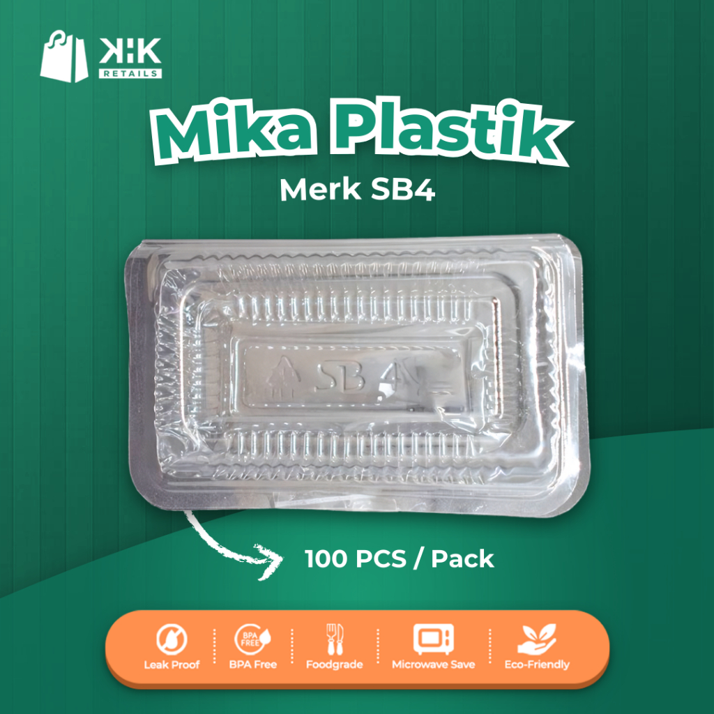 Mika SB4 (100pcs/Pack) - Kotak Brownies & Kue Plastik Kecil, Praktis & Elegan, Mika Plastik Kotak