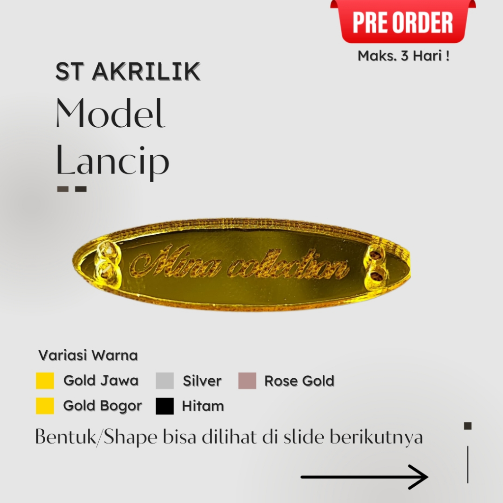 𝐒𝐓 𝐀𝐤𝐫𝐢𝐥𝐢𝐤 - Label Akrilik Lancip | Custom Akrilik Rebranding | Label Hijab Pakaian Bahan Acrylic Go