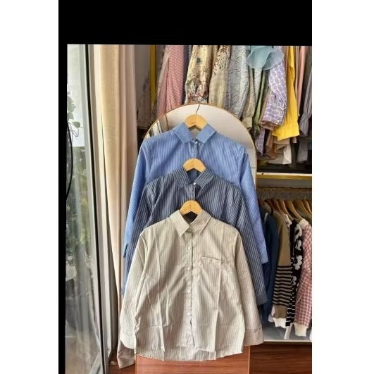 Kemeja Lengan Panjang Garis-Garis Putih| Kemeja Wanita