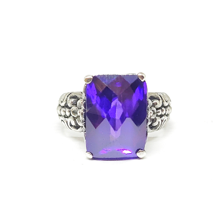 Cincin Ring Model Motif Bunga Flower Kotak Persegi Batu Permata Aemthyst, Peridot Perak Silver Bali 