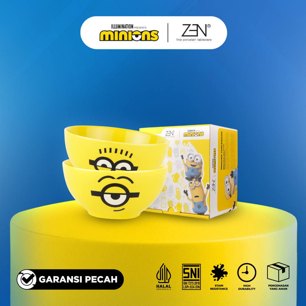 MINIONS ZEN Mangkok Kecil Rice Bowl Keramik Jerry Mel 2 pcs + Box