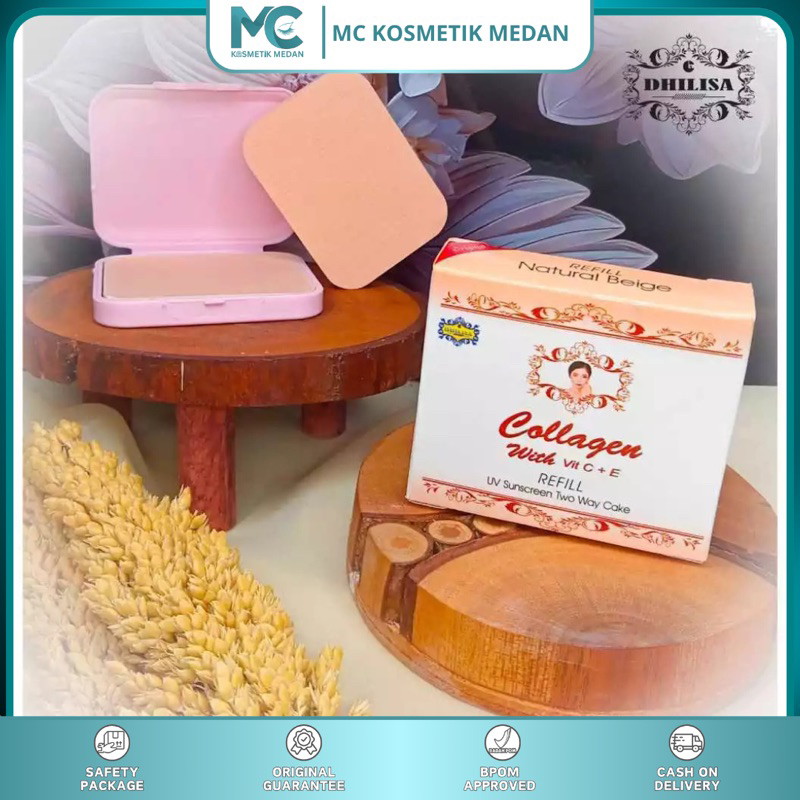 DHILISA- Refill UV Sunscreen Two Way Cake Collagen With Vit C + E-Bedak padat
