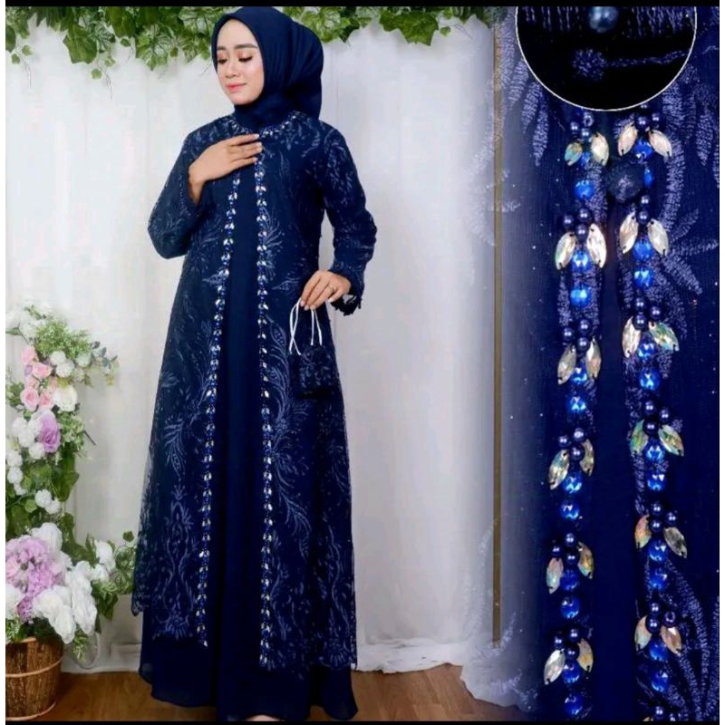 Gamis outer Ayana Tulle bordir Payet mutiara