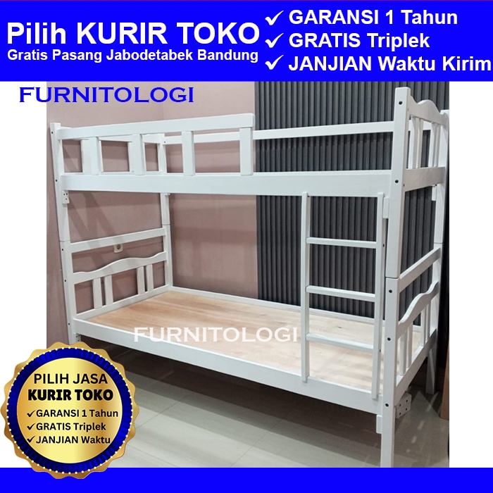 Ranjang 2 Susun Putih - Ranjang Tingkat 2 Susun Bunk Bed Minimalis 90x200 tanpa Sorong Dipan Tingkat