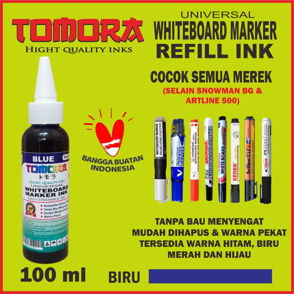 

Tinta Spidol Whiteboard Tomora 100 ml Biru (Mudah dihapus)