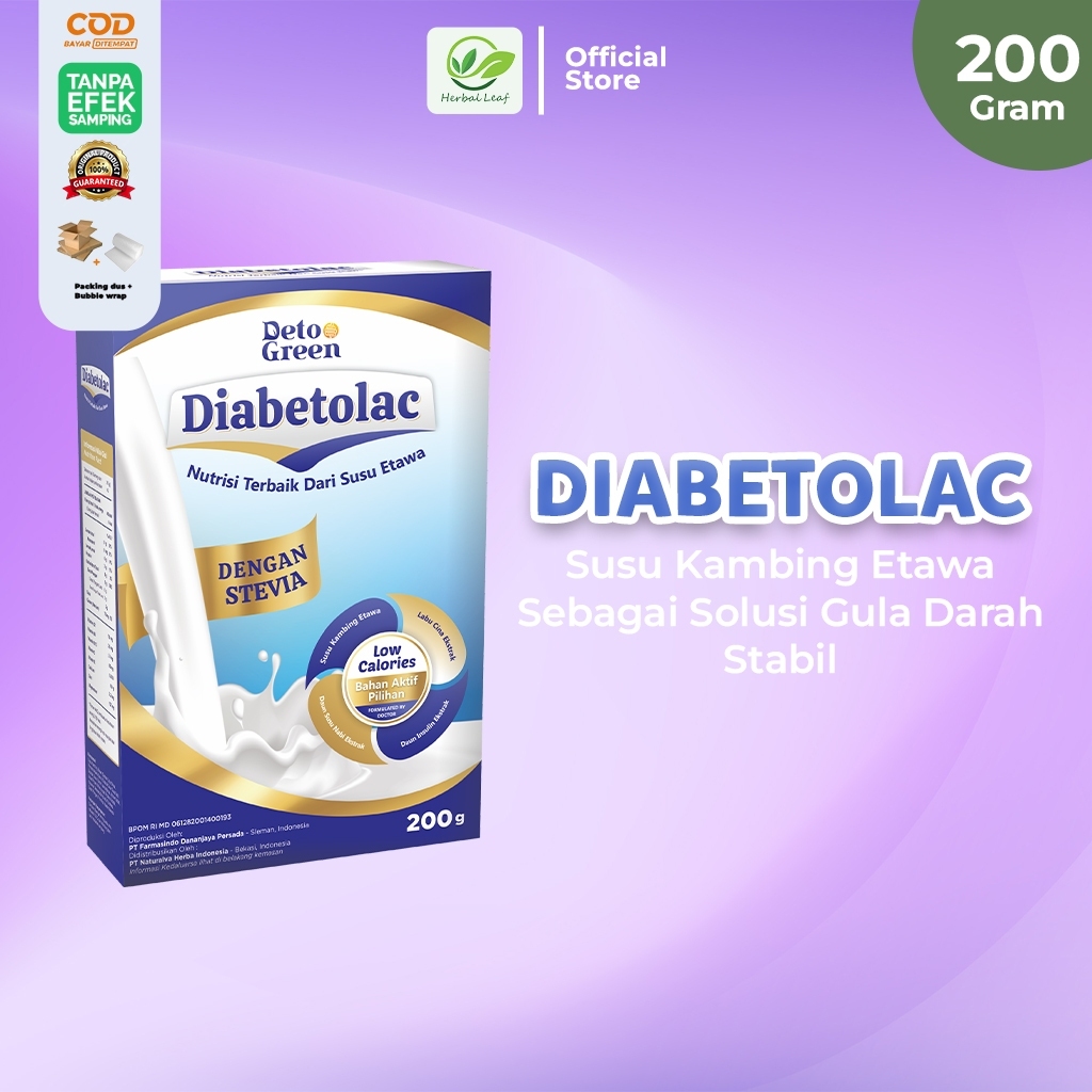 

Diabetolac Susu Kambing 100% Murni Rendah Kalori Manis Alami Stevia 200 Gram
