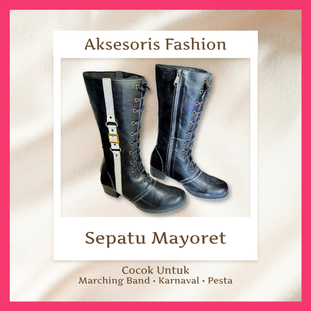 sepatu mayoret sma dewasa hitam marching drum band aksesoris accessories perlengkapan baju pakaian k