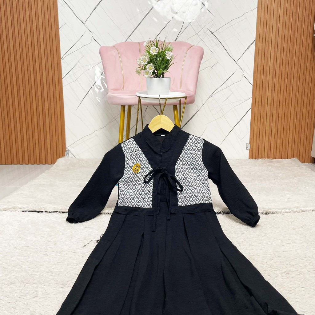 Gamis Anak Perempuan Muslim Bahan Cringkle Airflow Mix Tile Brukat Terbaru Usia 2 - 9 Tahun Baju Dre