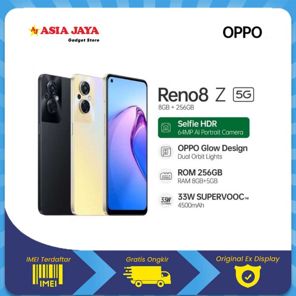 [Ex Display] OPPO Reno8 Z 5G Ram 8/256GB Smartphone Selfie HDR 64MP Apori Lampu LED Kelengkapan Full