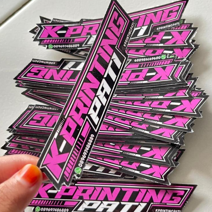Cetak Stiker Vinyl Susu Laminasi Glossy Kulit Jeruk Cutting Meteran Desain Custom Sticker Racing Sti