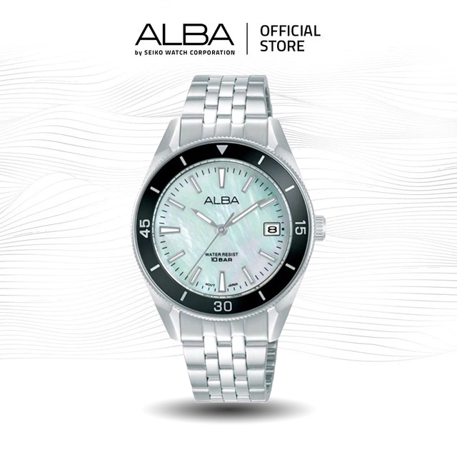 Alba Active Jam Tangan Wanita AG8Q27 / AG8Q27X1 Quartz White Mother of Pearl Dial Stainless Steel Wa