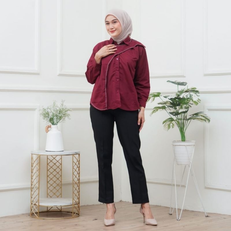 atasan hawa blouse wanita dewasa HAWA BLOUSE atasan kemeja wanita kekinian Baju Linen Formal Muslim 
