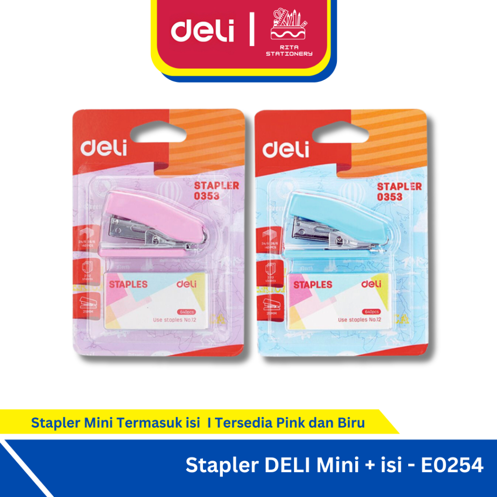 

Deli Hekter Stapler Mini Pink / Biru Lucu Set Staples No.10- E0353