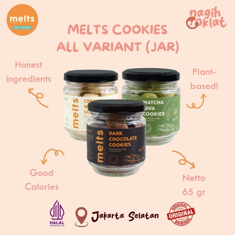 

MELTS Cookies in Jar 65gr | Cemilan Snack Kukis Sereal Cokelat Matcha CreamyWhite Plant Based Vegan - @nagihcoklat