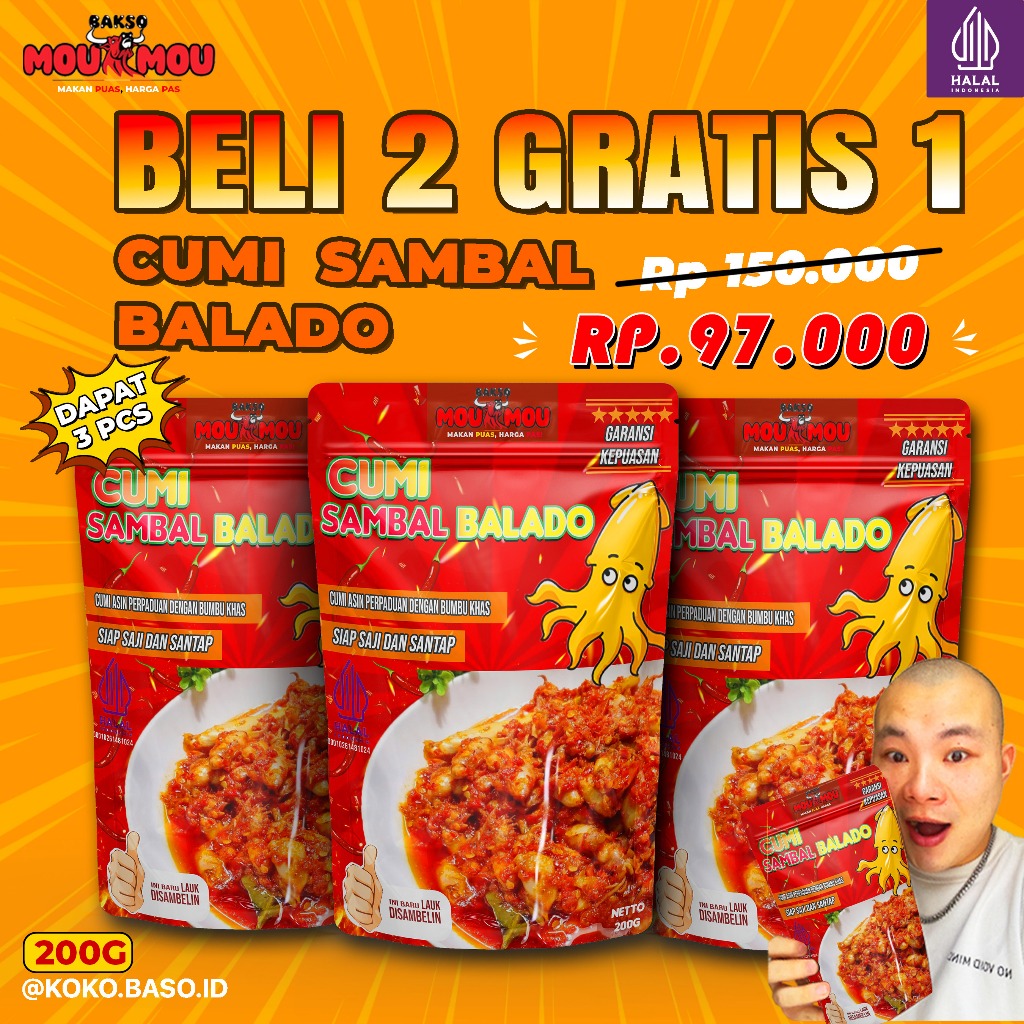 

|MouMou| Cumi Baby 200g [Beli 2 Gratis 1] Cumi Cabe Spicy Lauk Cumi Cabai Merah Lauk Siap Saji Pedas Sambal Baby Cumi