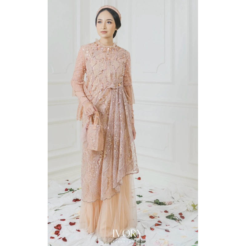 Rosegold Side Drape Dress/Kebaya by IVORY STUDIO (Original Ivory Lengkap Box)
