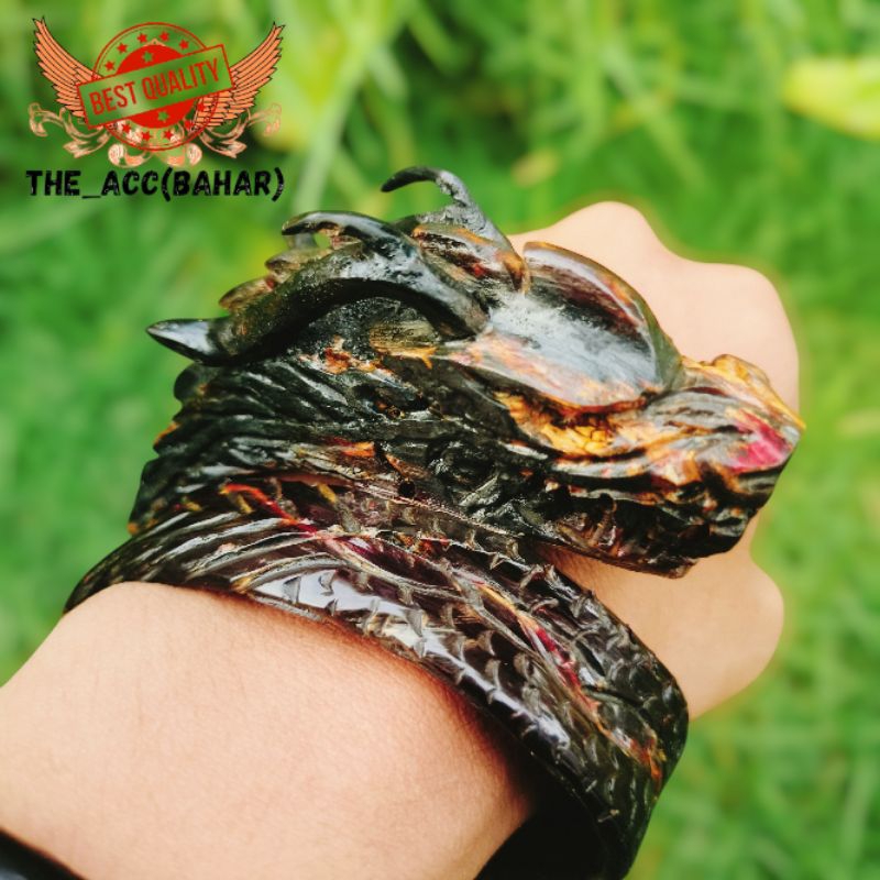 gelang akar Bahar merah kristal tembus cahaya ukir naga super jumbo berkualitas limited edition 100%