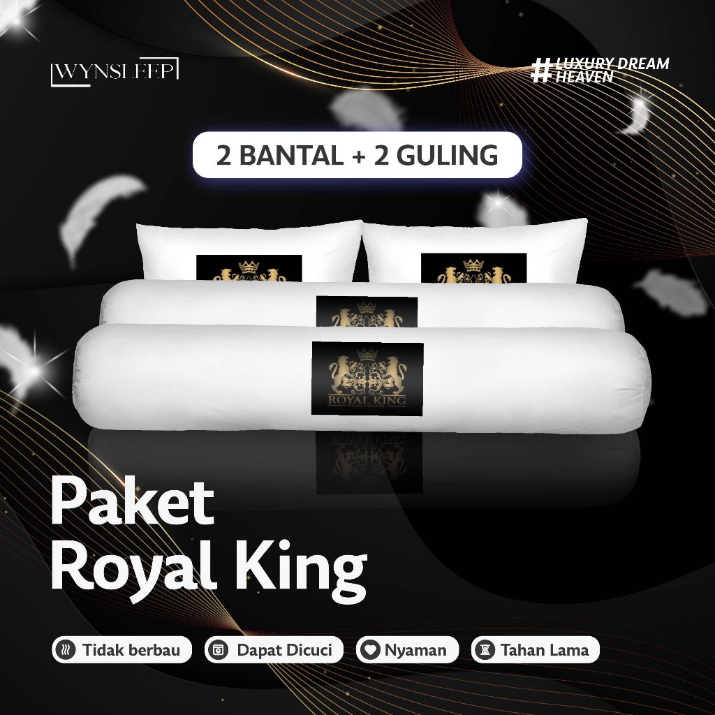 Royal King - Set Paket 2 Bantal Tidur Dan 2 Guling Tidur Hotel 23x80 cm Hotel 50x70 cm ( Grade AAA J