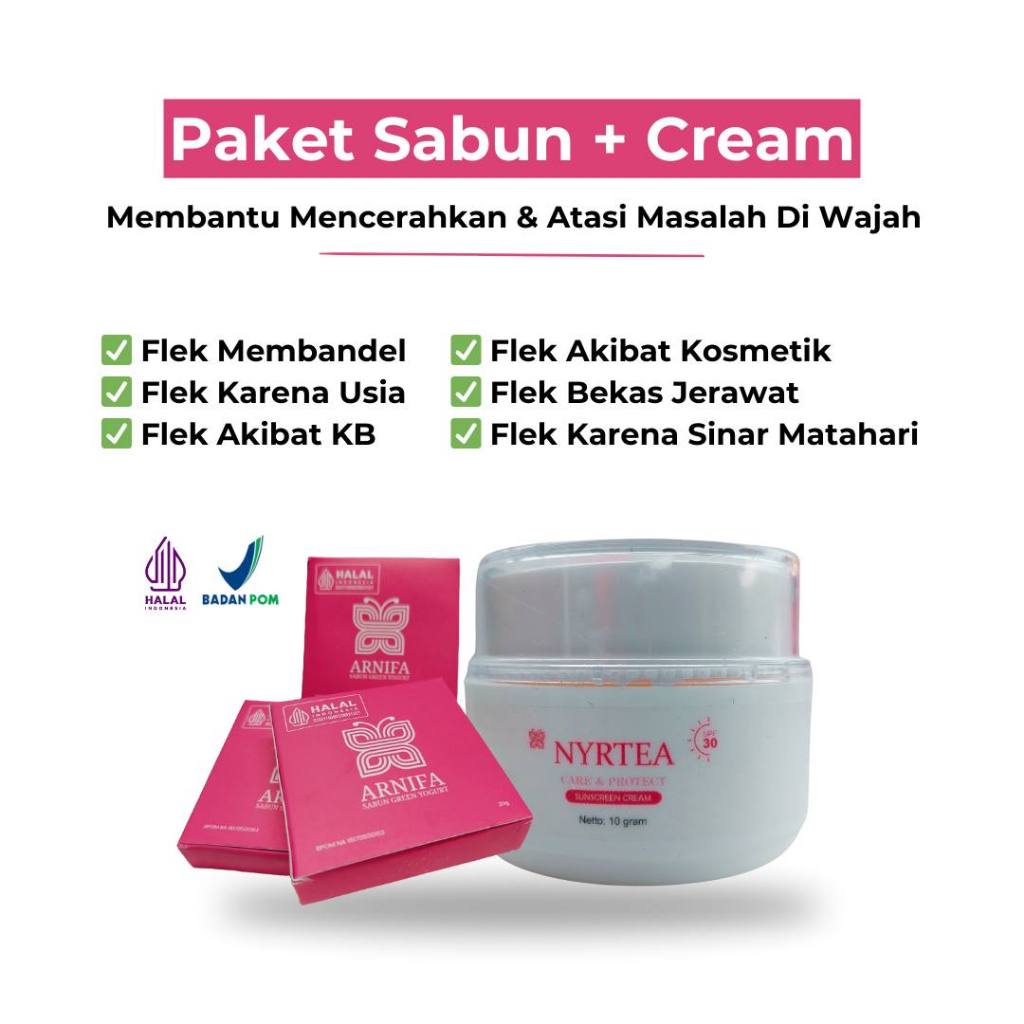Paket Perawatan Kulit Wajah: 2 Sabun Arnifa + 1 Sunscreen Cream SPF 30 - Atasi Flek Hitam, Kulit Kus