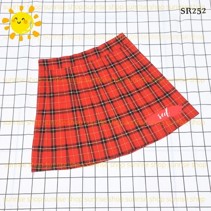 PREMIUM ROK TARTAN MERAH MOTIF PREMIUM RED SR252-PLAID PLEATED MINI SKIRT STRETCH KOTAK KOTAK MELAR 