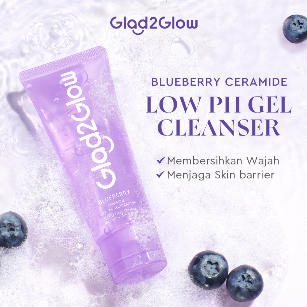 Glad2Glow Blueberry Ceramide Low pH Gel Cleanser sabun cuci muka facial wash Acne Prone Skin Friendl