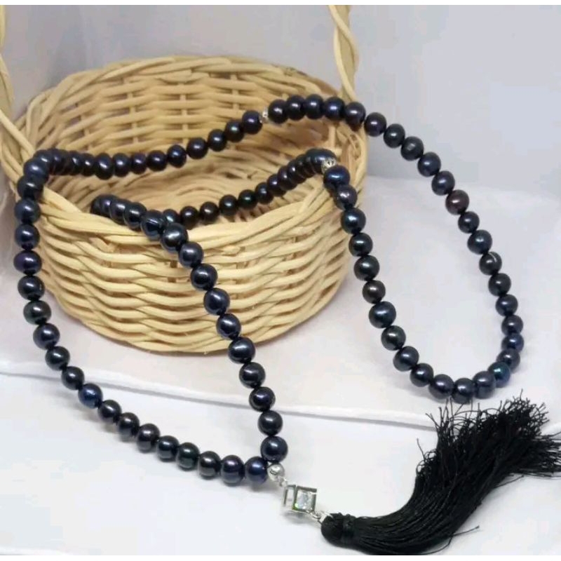 tasbih 99 butir mutiara air tawar hitam super premium