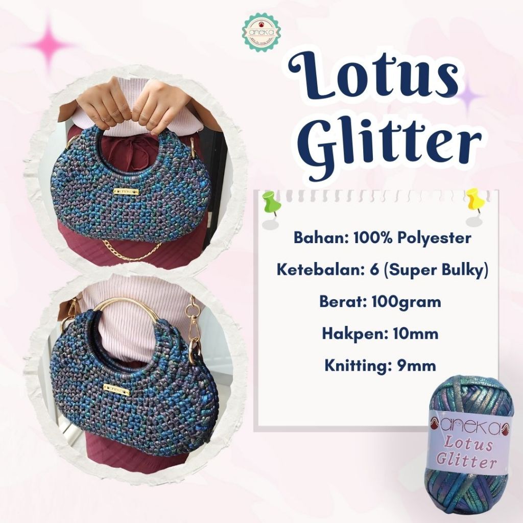 KATALOG - Benang Rajut Lotus Glitter / T-Shirt / Kaos Yarn Polyester