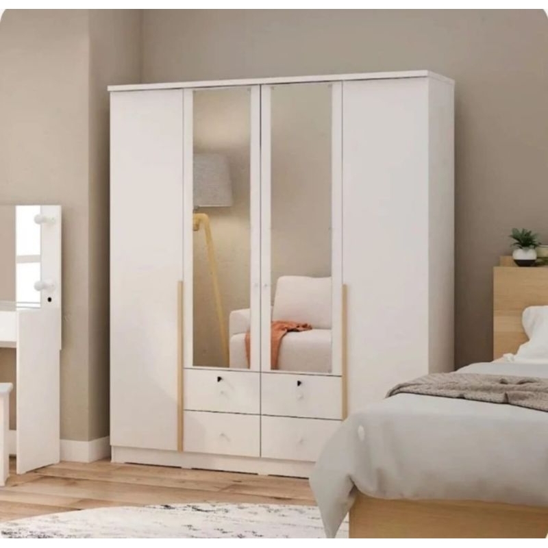 Lemari Baju / Pakaian 4 pintu Yona Laci Lemari baju besar 4 pintu kaca Lemari Baju 4 Pintu LP 4P LAC