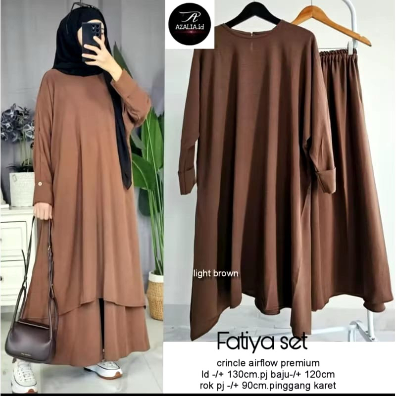 SET ROK FATIYA CRINKLE AIRFLOW #SET LONG TUNIK #SETELAN ROK WANITA PREMIUM gamis one