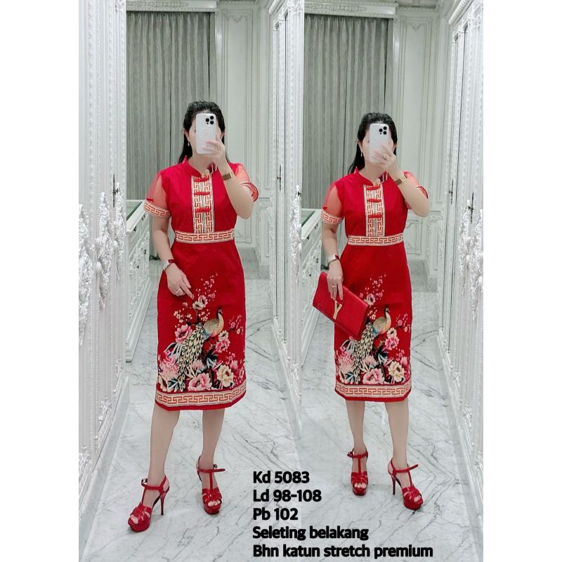 Dress Batik Edisi Imlek KD5083 Formal Wanita - Katun Stretch Premium - Midi, Pesta, Gaun, Panjang, R