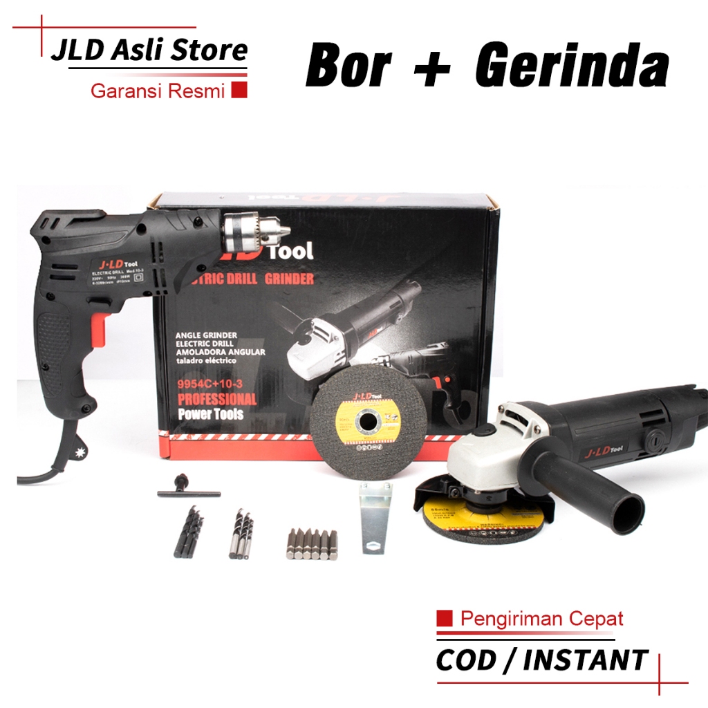 JLD Bor Dan Gerinda Paket Lengkap Mesin Bor Listrik Bor Tangan Jld 10mm Mesin Gerinda Tangan 4Inch G