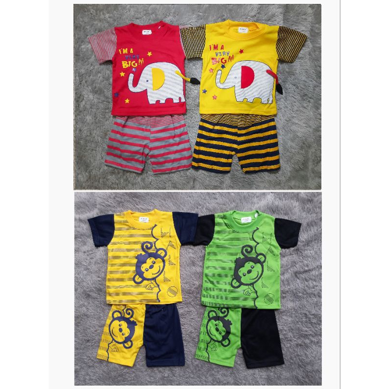 BAJU SETELAN ANAK LAKI LAKI MURAH / Pakaian Bayi / Setelan Kaos Anak Laki Amena usia 6-18 bulan