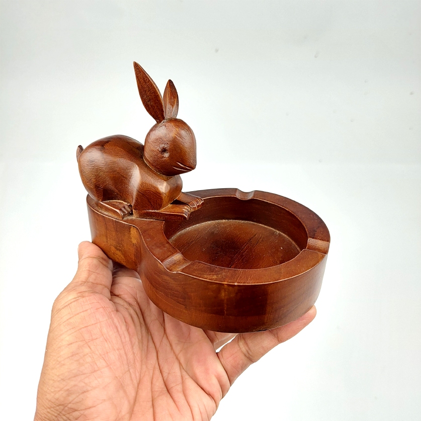 Asbak Aesthetic Kayu Souvenir Miniatur Kelinci Kerajinan Kayu jati