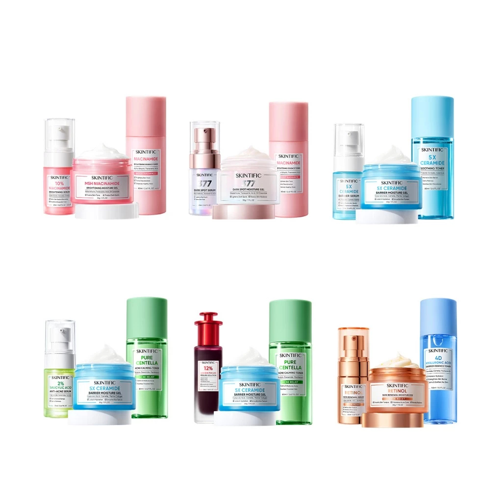 SKINTIFIC-3pcs Paket-Skincare Set | Serum Moisturizer Gel Toner Sunscreen Cleansing Mouss Facial Was