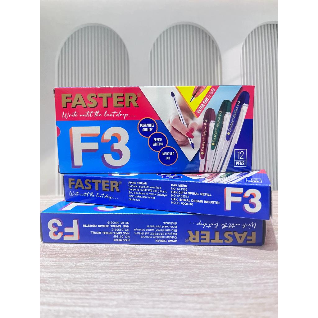 

Bolpoint FASTER 0,5MM | pulpen FASTER ORI | Faster F3 | 1 Lusin / 1 pack | Faster Berkualitas | Faster Tinta Hitam | FASTER harga terjangkau