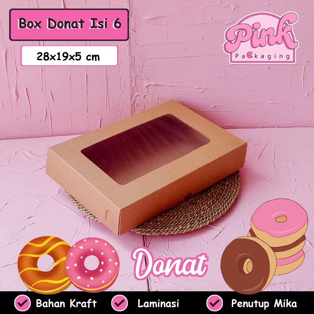 

Box Dus Donat Kraft Isi 6 Full Laminasi Ukuran 28x19x5 cm Window 350 Gram