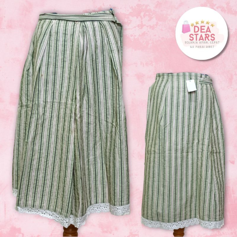 Stripe Trechten Cotton Skirt For Women/Rok Panjang Wanita/Rok Motif Garis Garis Hijau/Bawahan Rok Pa
