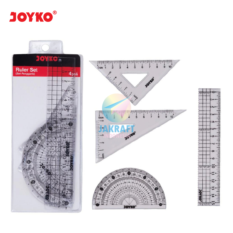 

(4 Pcs) Paket Penggaris Matematika Busur Siku Mistar JOYKO Math Set Ruler RL-PS2 Tebal Bening