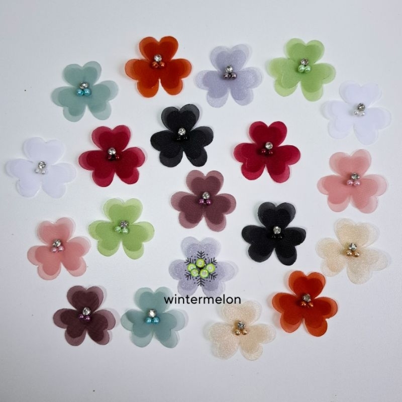 Bunga Organza 3D Tipe 3 Lebar 4 cm / Bunga Organza Handmade / 2 Lapis /Aplikasi Bunga 3D / Patch Bun