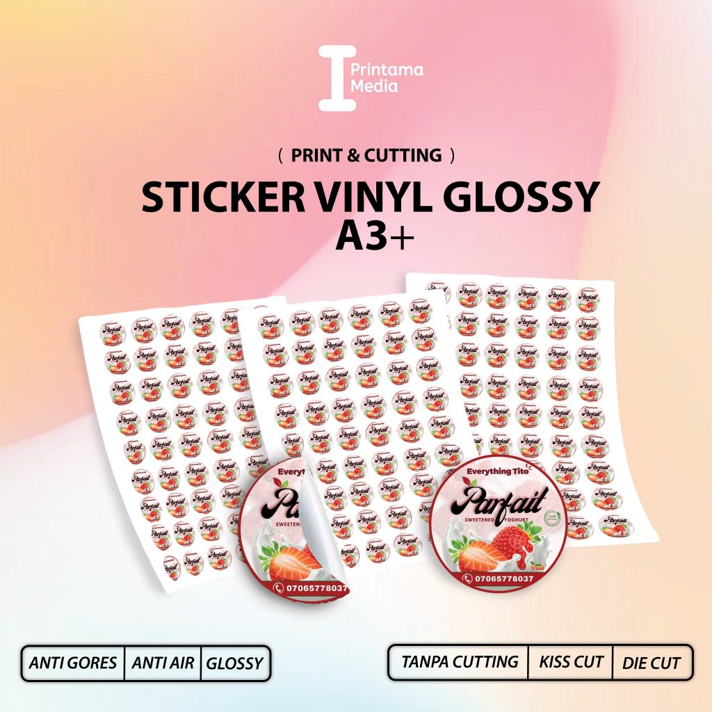 

Cetak Stiker Vinyl Glossy A3+ Print & Cut Label Custom