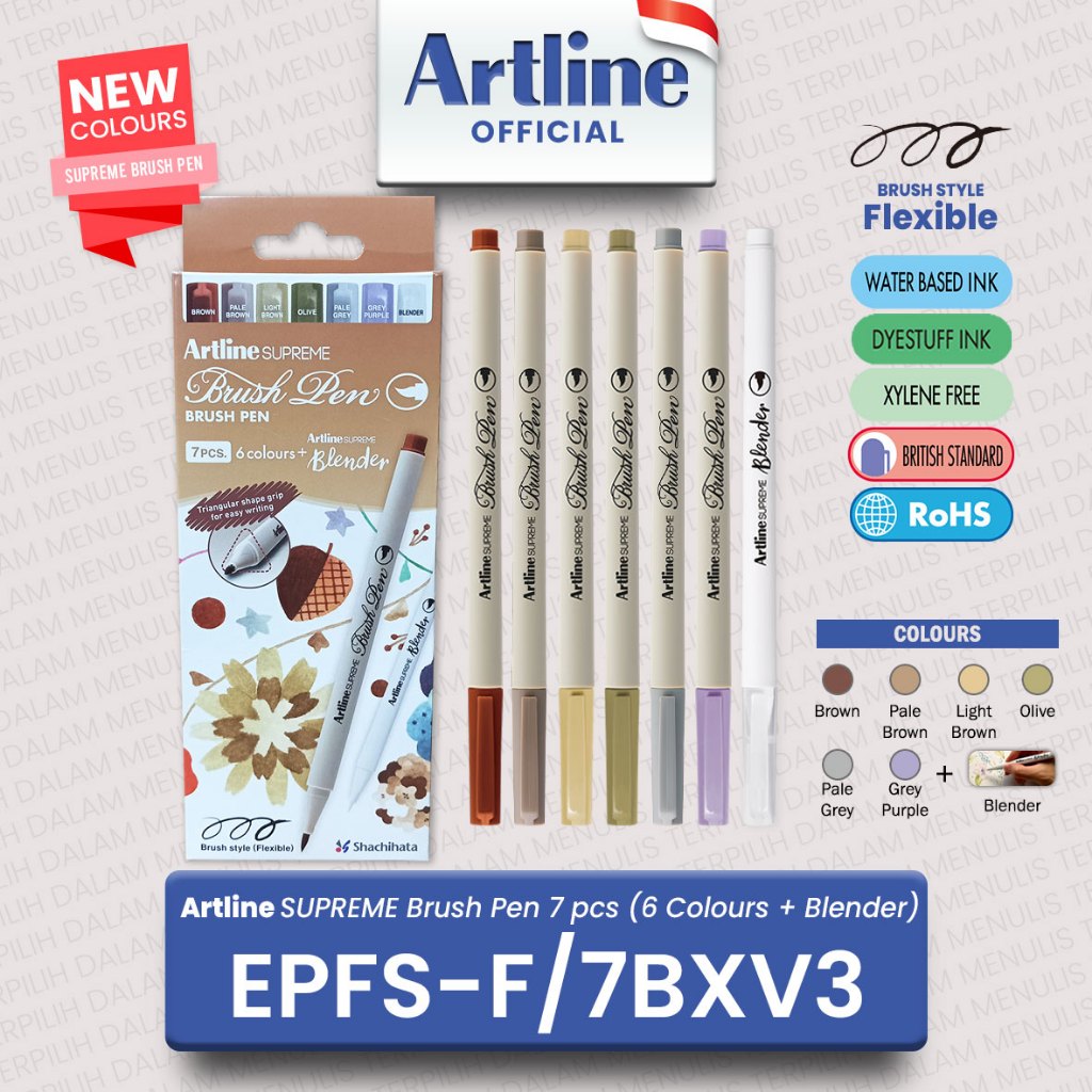 

(LIVE) NEW! Artline Spidol Supreme Brush Pen Paper Box Set 7 pcs / 6 Colour + 1 Blender / EPFS-F/7BXV1 Botanical | EPFS-F/7BXV2 Floral | EPFS-F/7BXV3 Earth 2