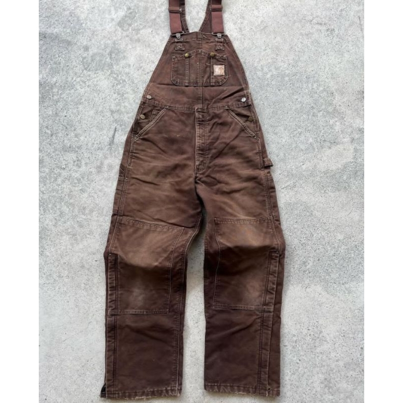 Overall Vintage Carhartt Double Knee Dark Brown Colour Second