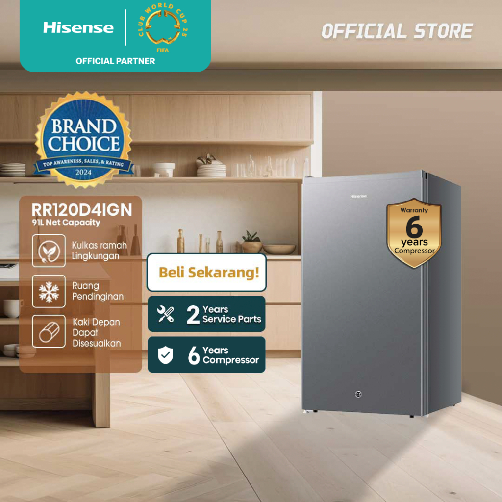 Hisense Kulkas 1 Pintu (Refrigerator) Lemari Es Kapasitas 91L RR120D4IGN - Black【Reversible Door Bis