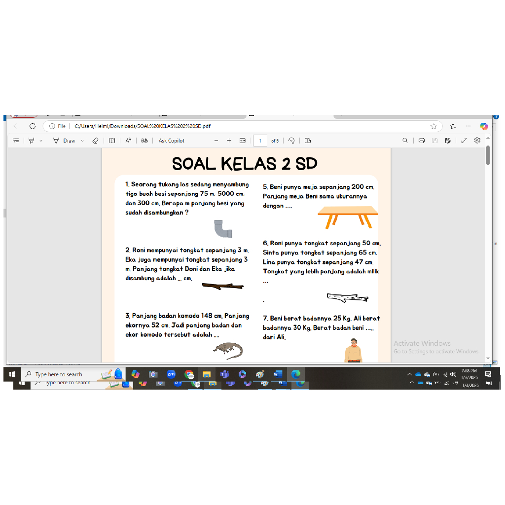 SOAL KELAS 2 SATUAN PANJANG