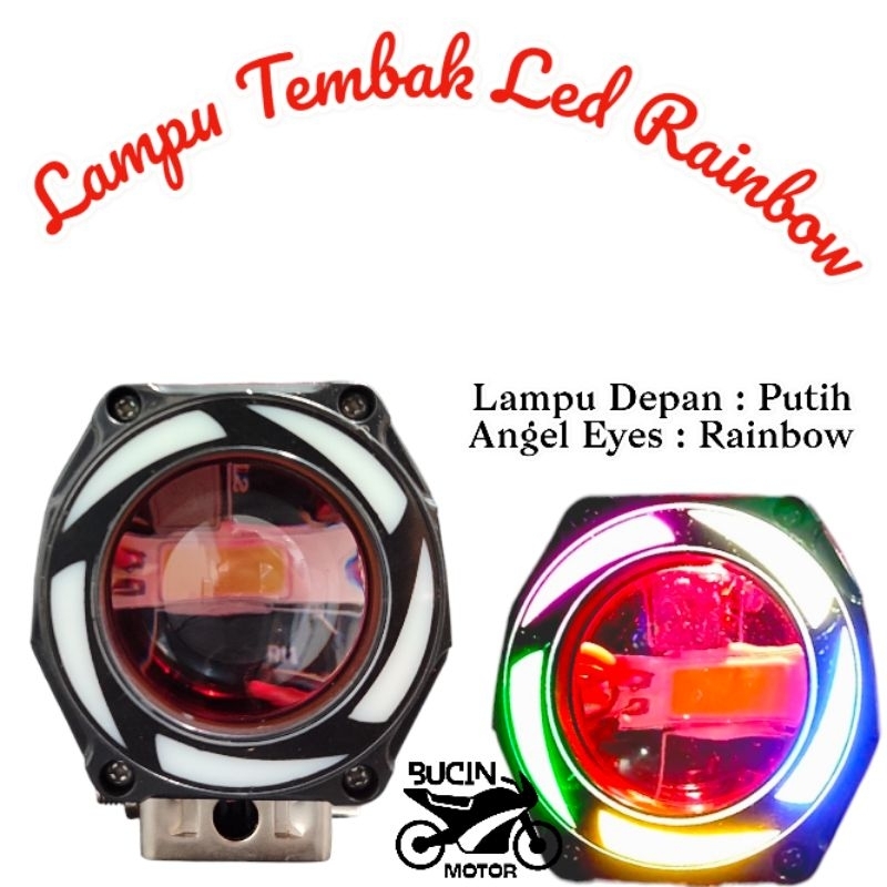 Lampu Sorot Tembak Led Bulat Projie + Devil Merah Rainbow