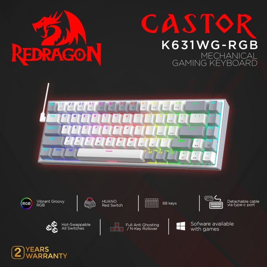Redragon Mechanical Gaming Keyboard 65% RGB CASTOR - K631WG-RGB