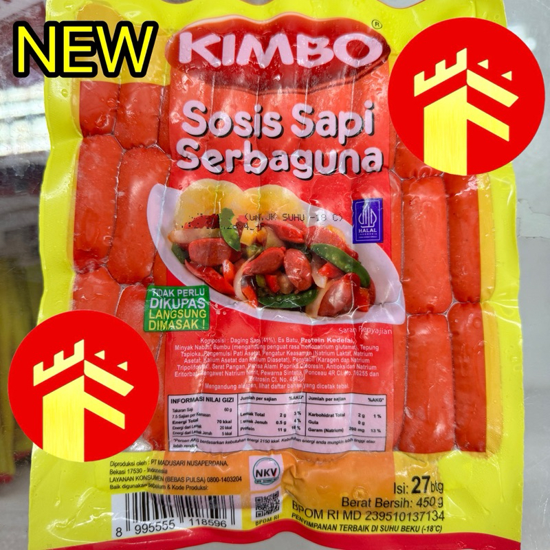 

KIMBO SOSIS SAPI SERBAGUNA 450 GR 27 PCS SOSIS COCKTAIL SAPI MERAH KIMBO